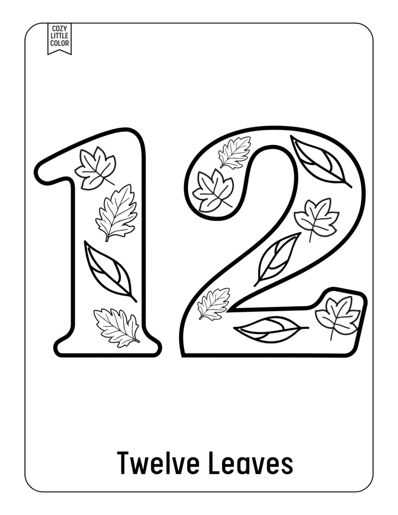 worksheet for kids with the number 12 to learn to count with leaves