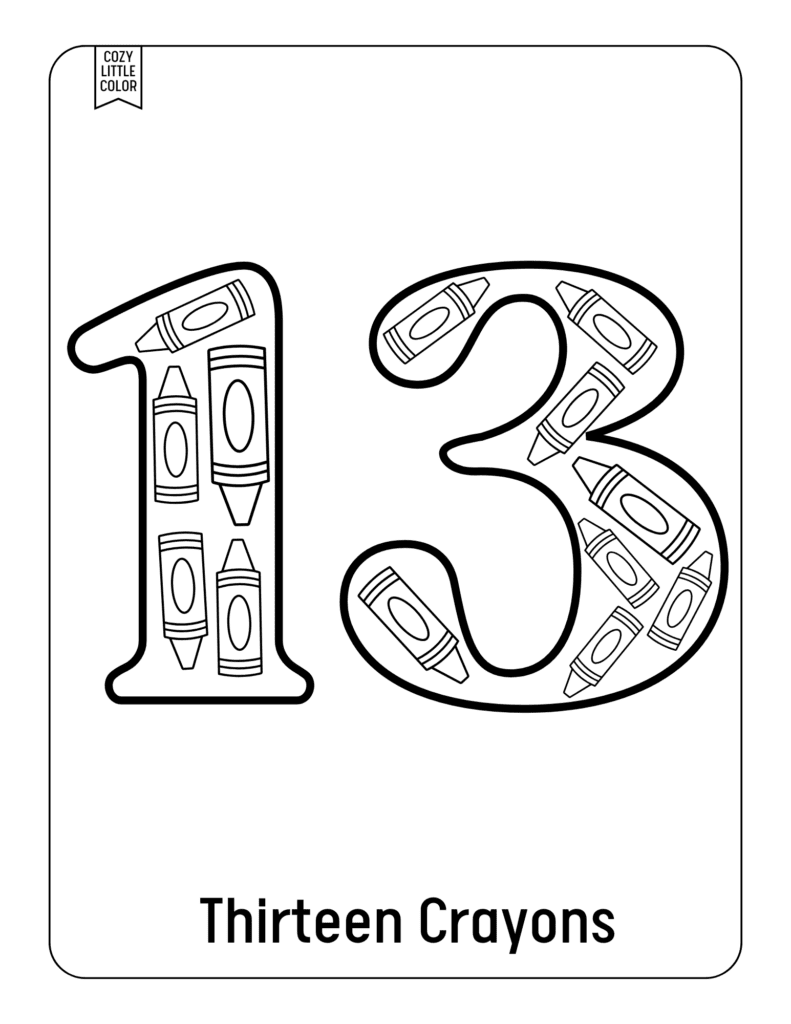 Free printable worksheet of the number 13 for math for preschoolers, with pencils