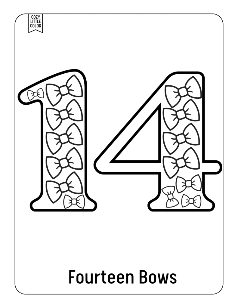 Free math printables for preschoolers of the number 14 counting