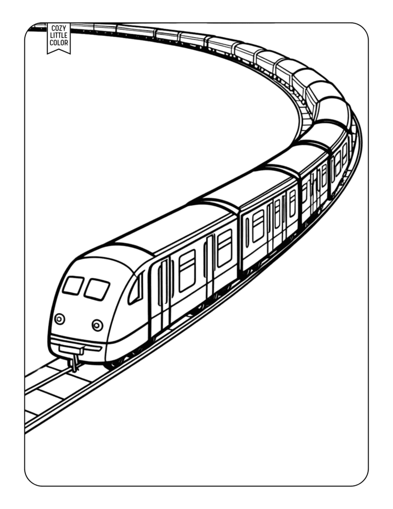 long choo choo modern train coloring page