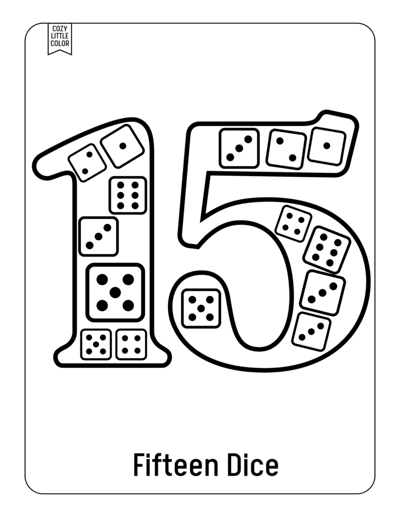 Math printable coloring page for kindergarteners to learn number 15