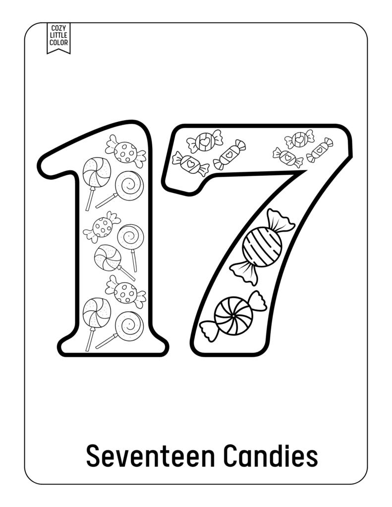 coloring page for kids to learn how to count to 17