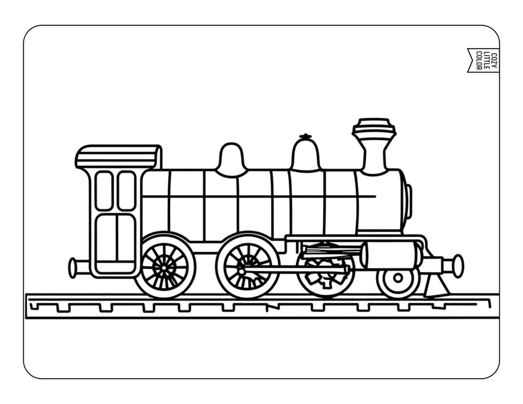 Train Engine Coloring Page on tracks