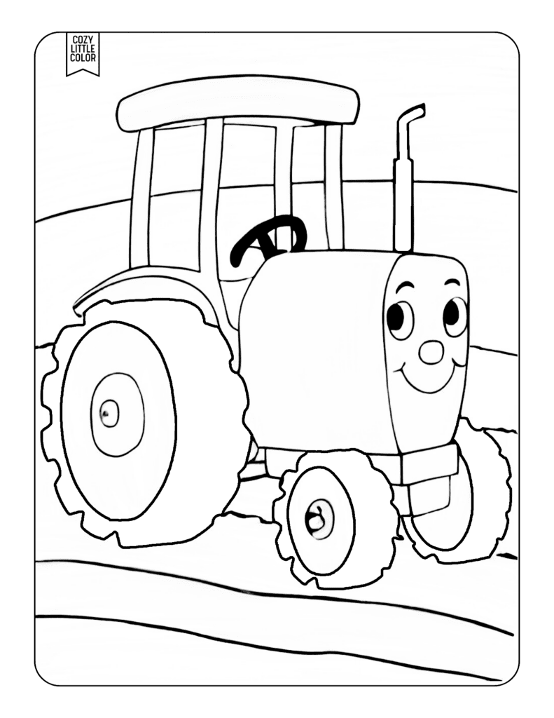 Doodle Tractor with smiley face coloring page