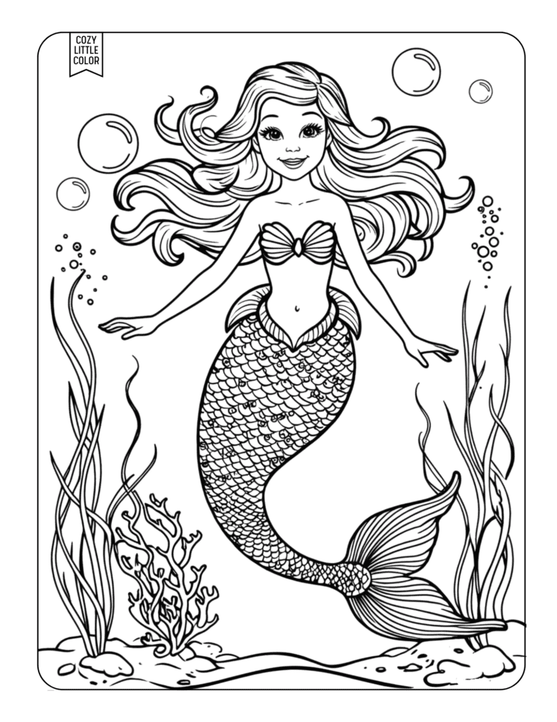 Teenage Mermaid underwater with seaweed