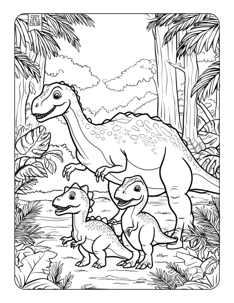 mom and babies family dinosaur coloring page