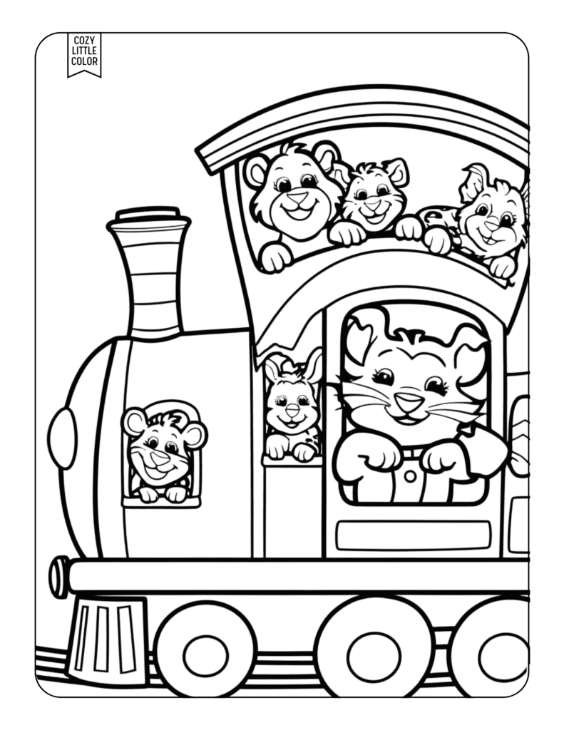 zoo train with cats and animals free coloring page