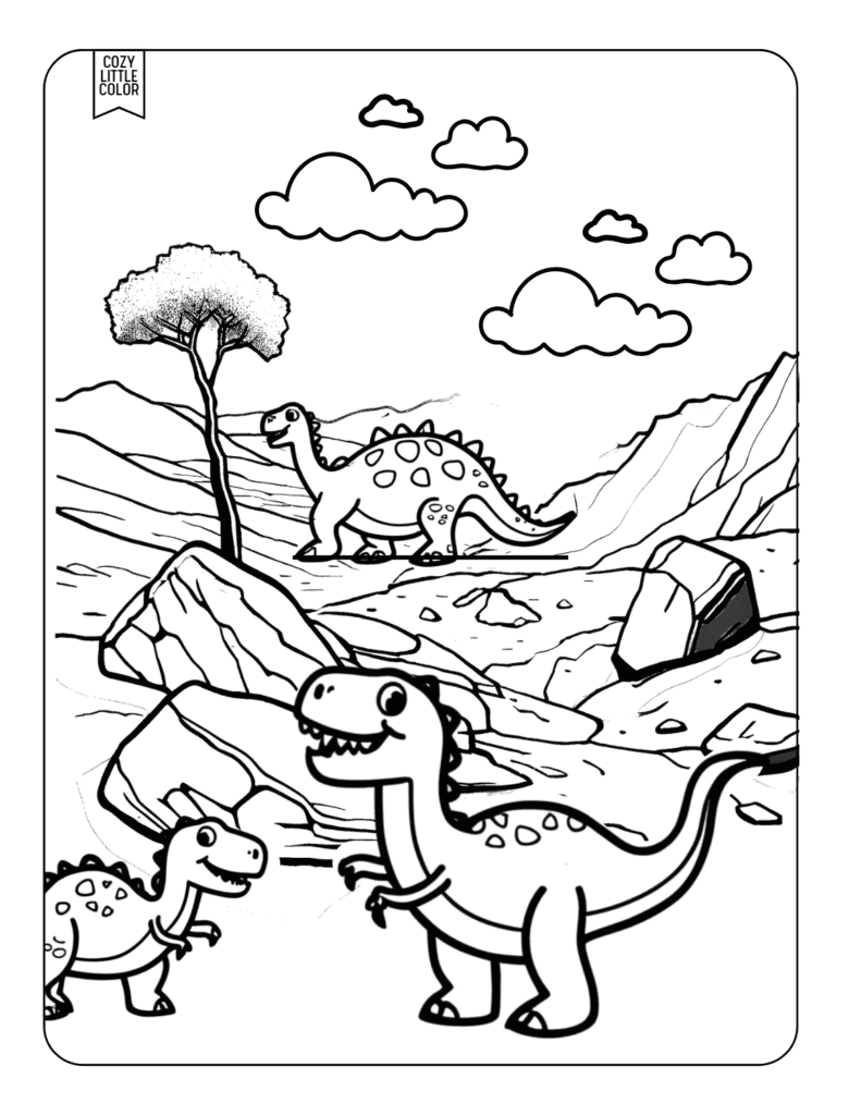 Family of dinosaurs coloring page