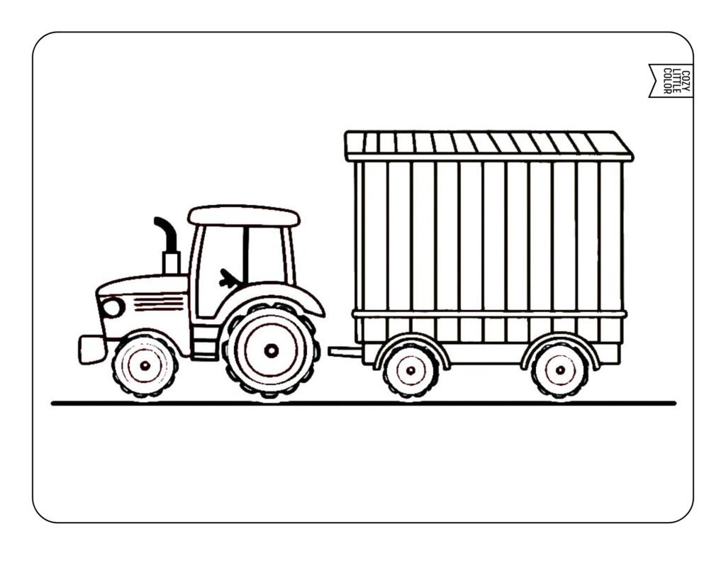 coloring page with a tractor pulling a large trailer