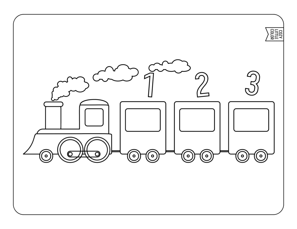 Preschool train coloring page with numbers 1 2 3 