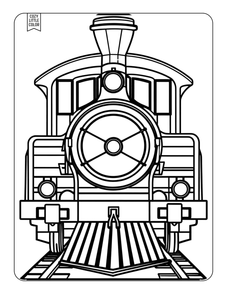 Front view of a train coloring page