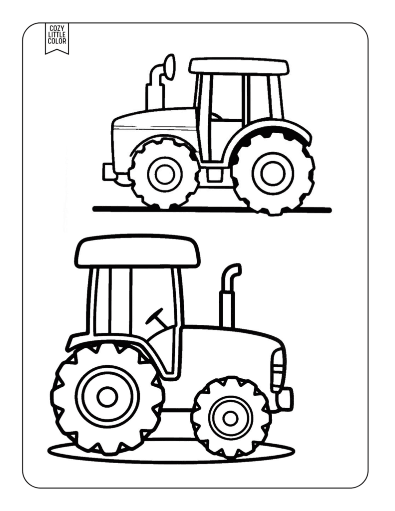 coloring page with toy tractors for kids