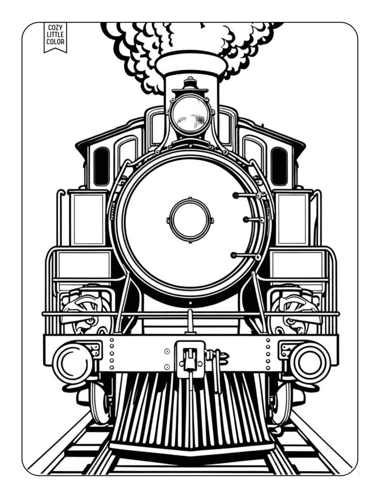 Front of train engine realistic coloring page