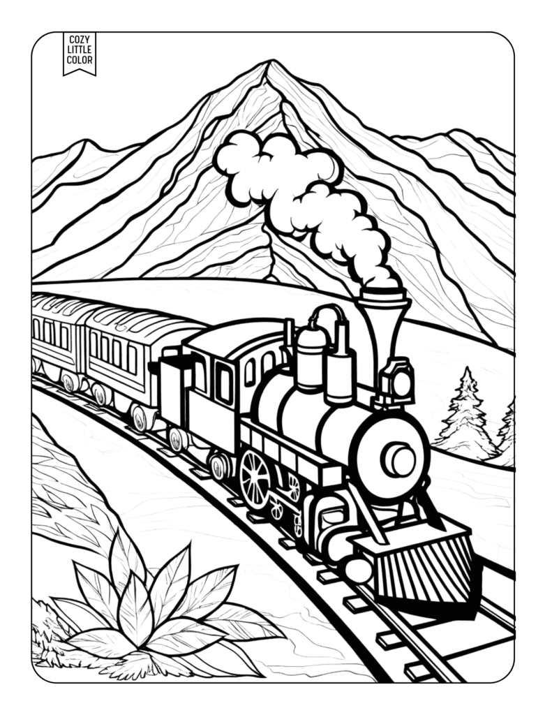 Train in landscape free coloring page