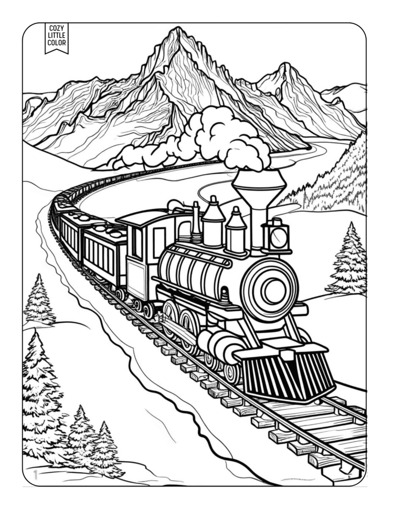 Christmas winter train coloring page