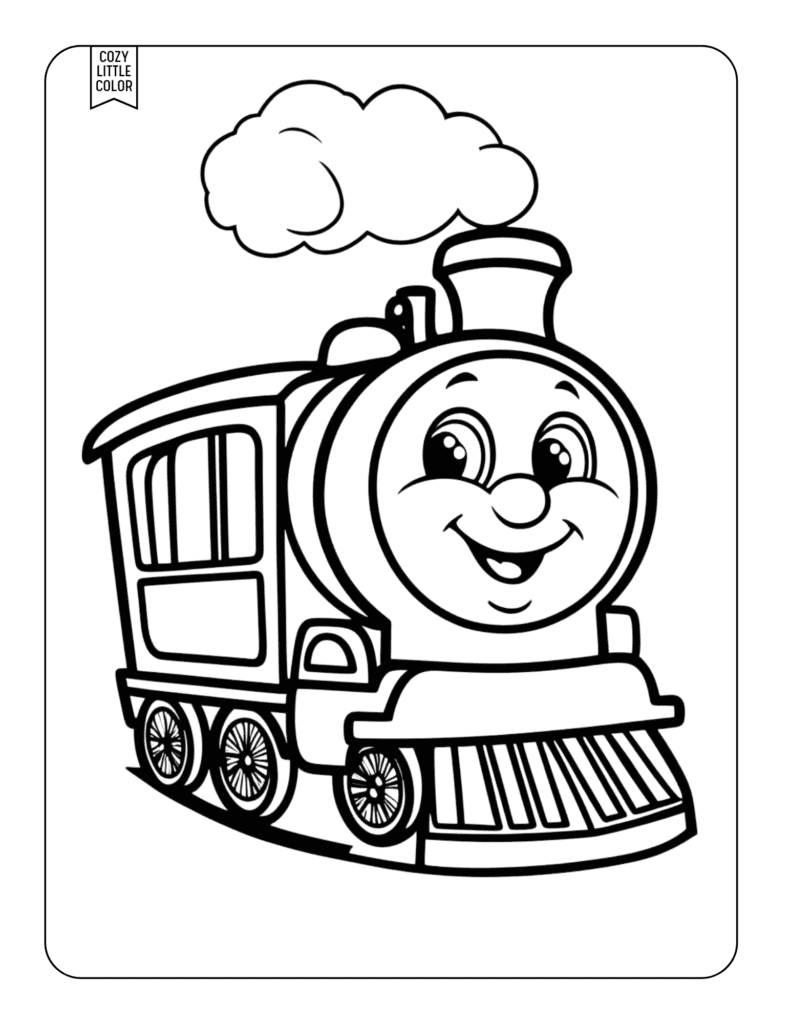 Kids coloring page little train with face