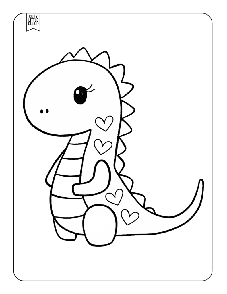 Girl Kawaii Heart Dinosaur Simple coloring page