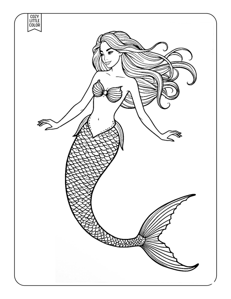 coloring page with a mermaid 