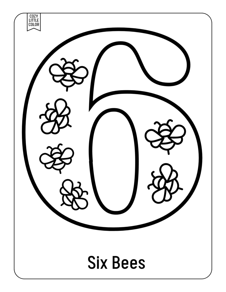 Coloring page of the number six counting activity