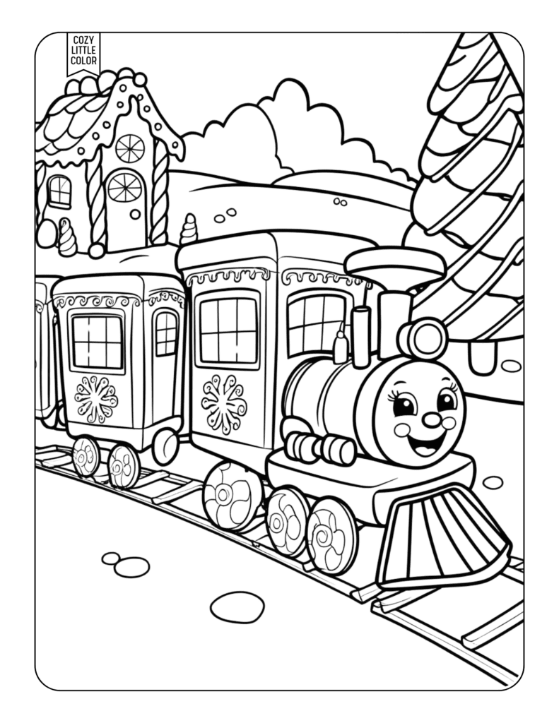 christmas gingerbread train coloring page