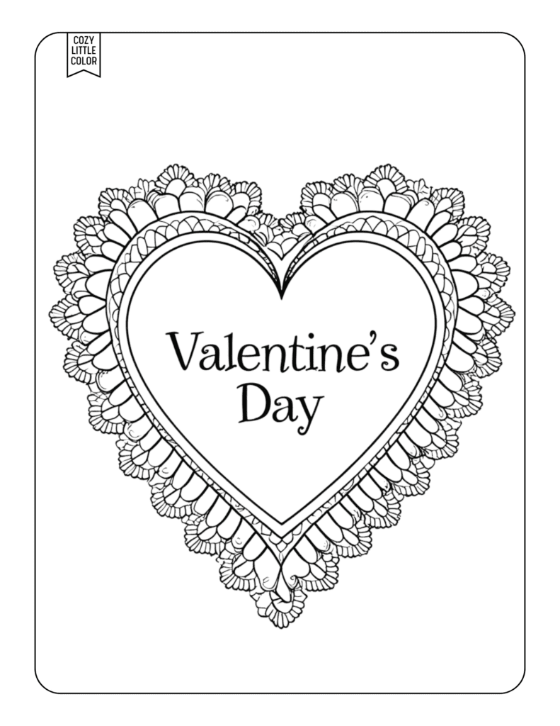 coloring page of a Heart with lace valentine