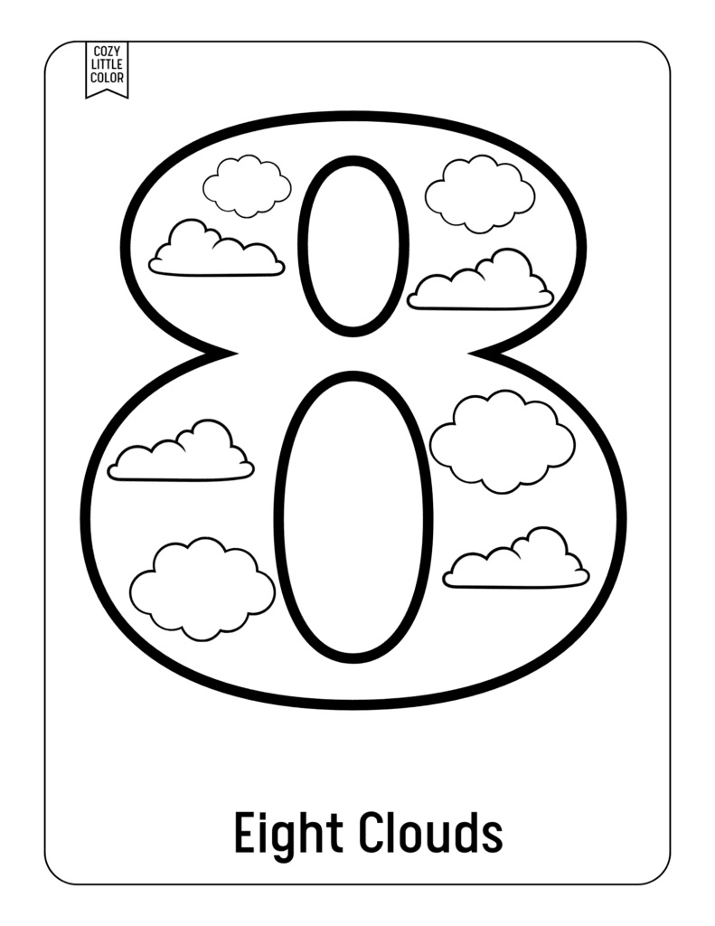 Coloring page for math activity of the number 8