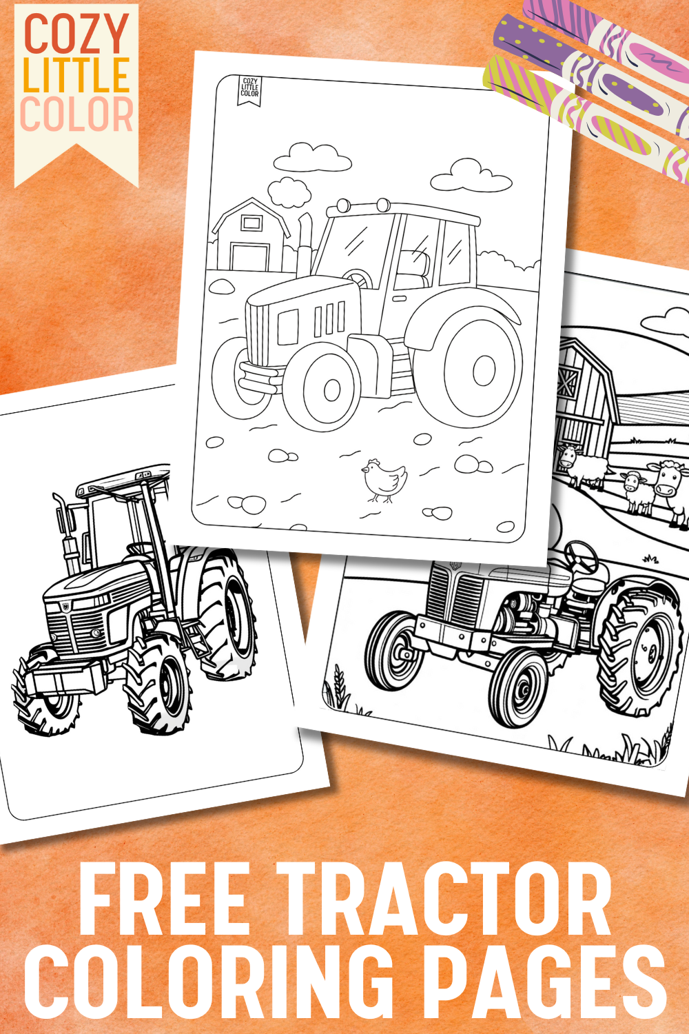 tractor coloring pages and crayons