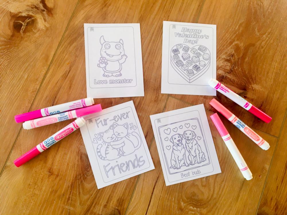 valentines day card coloring pages and markers