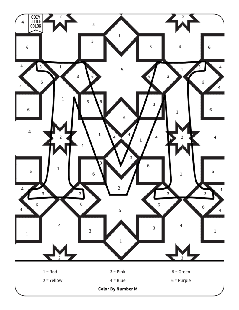 a color by number printable page of the letter M