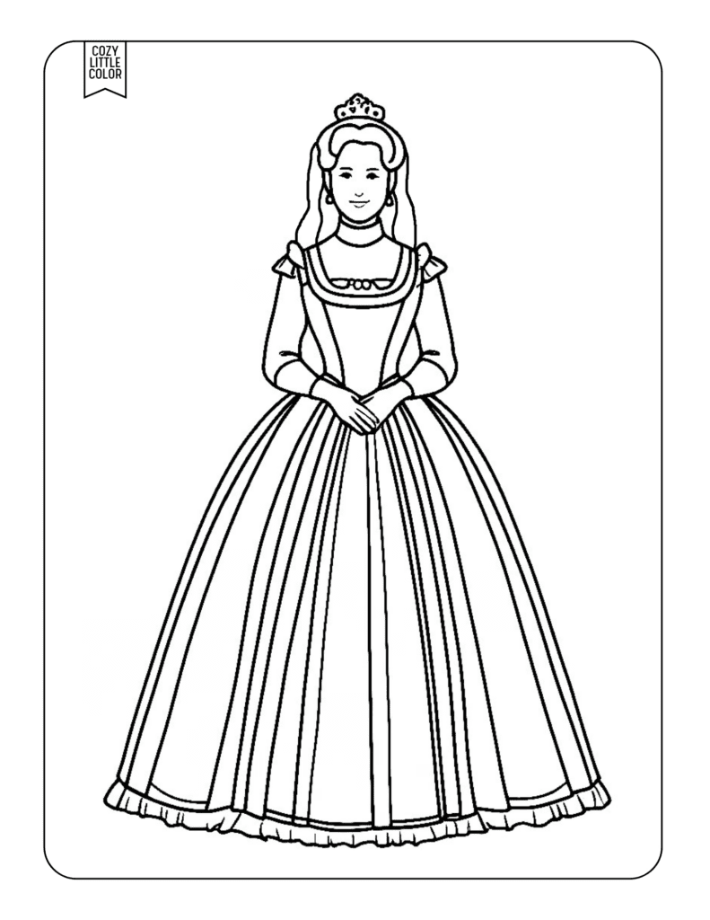 Edwardian Princess With Simple background coloring page