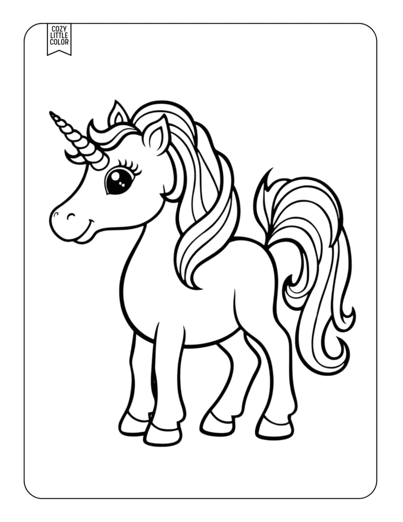 Easy tiny unicorn with blank background for kids to color