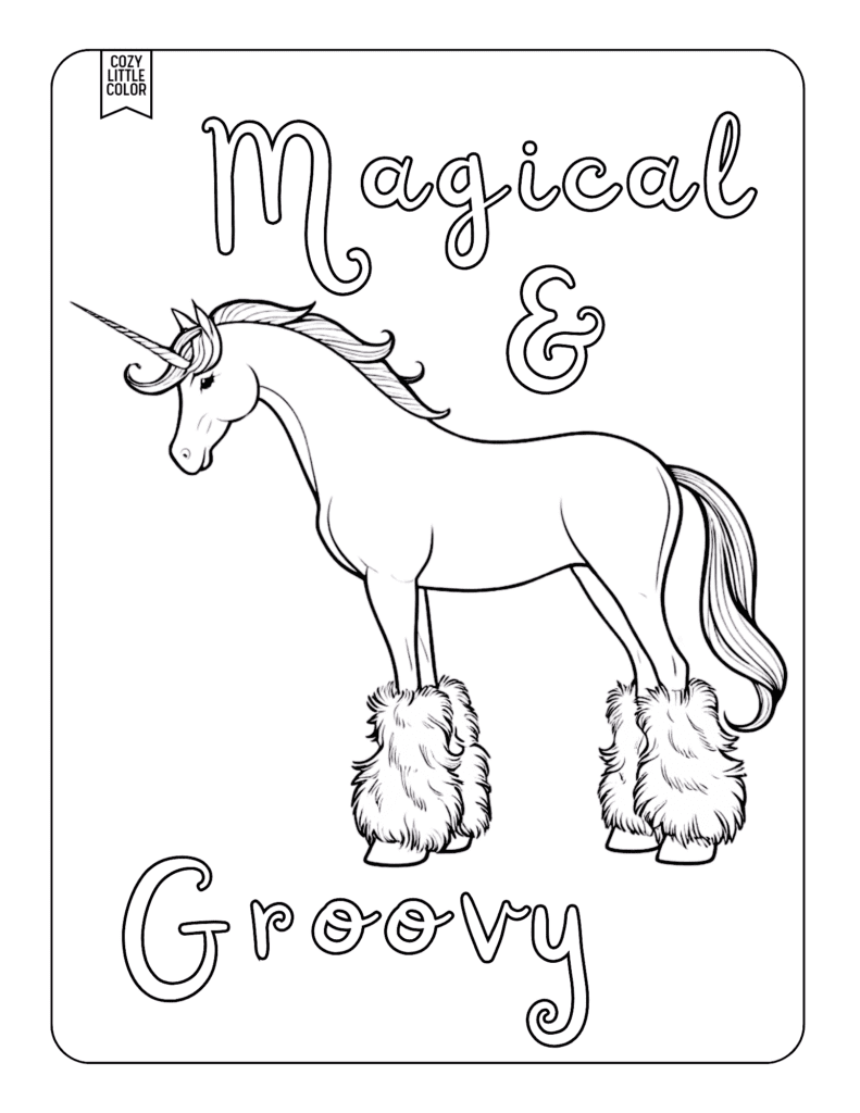 Magical and Groovy unicorn coloring page with leg warmers fur