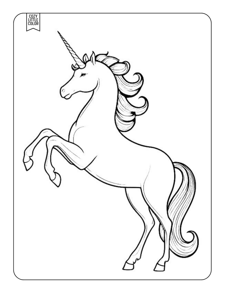 Jumping unicorn to color for adults