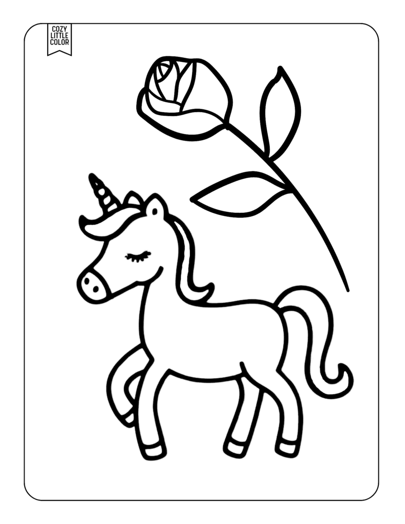 Simple doodle unicorn with a rose