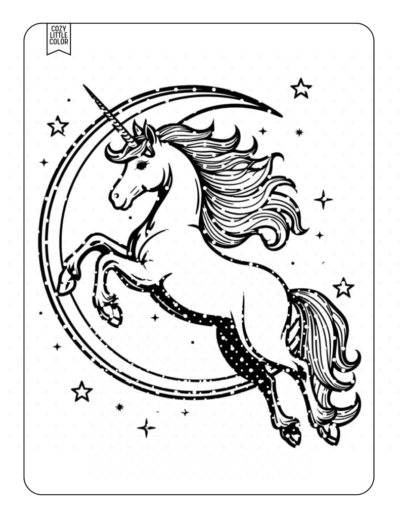 Retro style magical unicorn art with dots