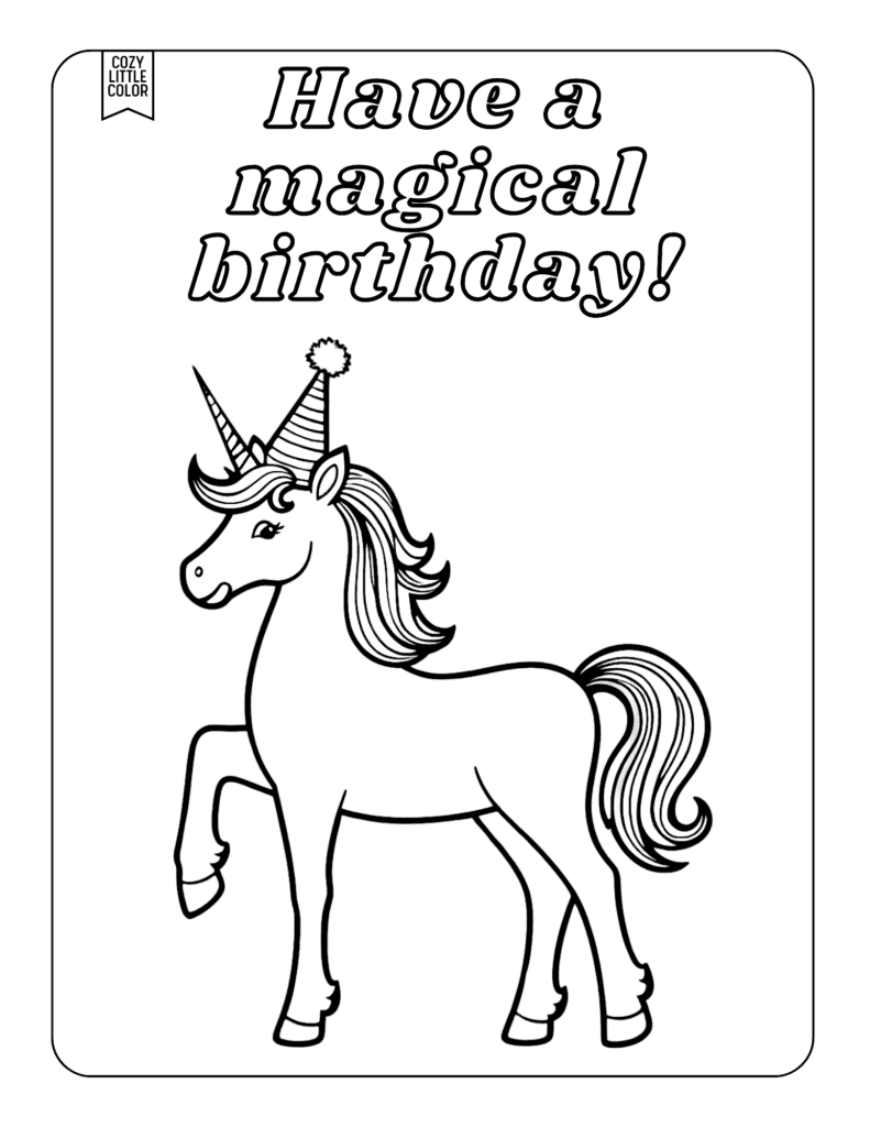 Have a magical birthday unicorn coloring page