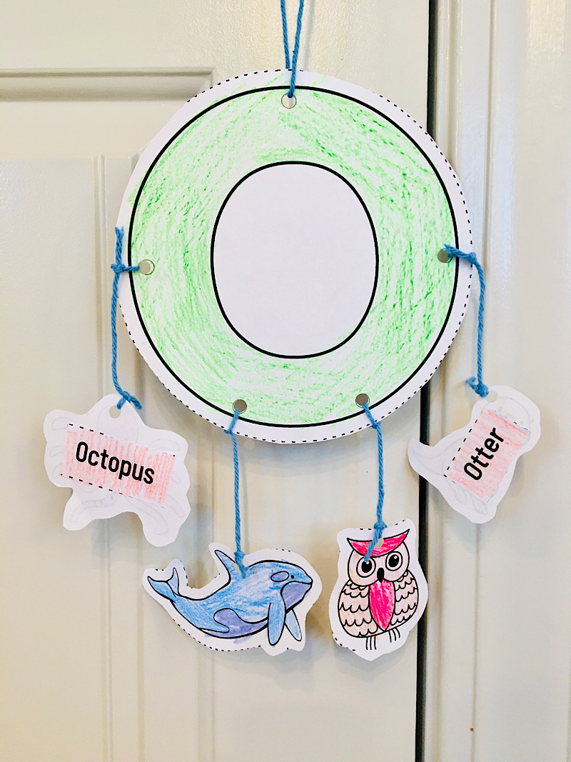 Closeup of printable Letter O craft for kindergarten