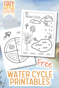 Worksheets of the water cycle on a watercolor background