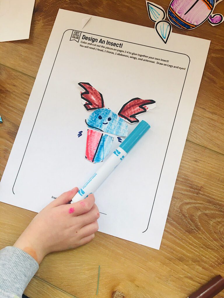 child making insect with a coloring page printable