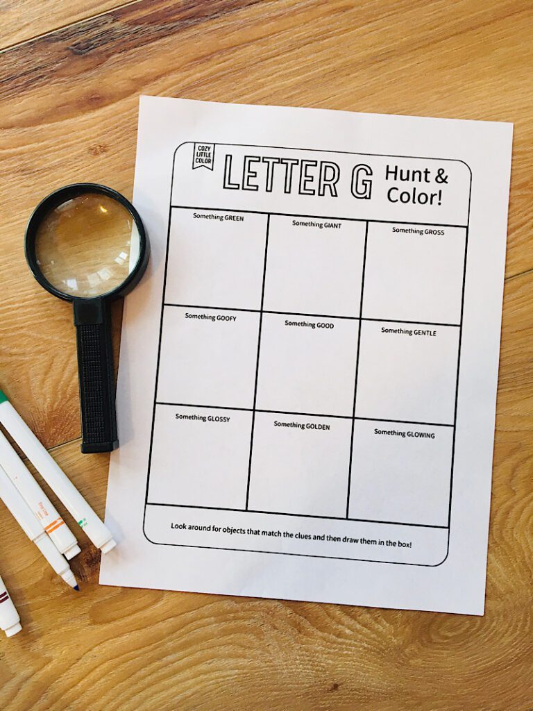 Letter G sound scavenger hunt printable