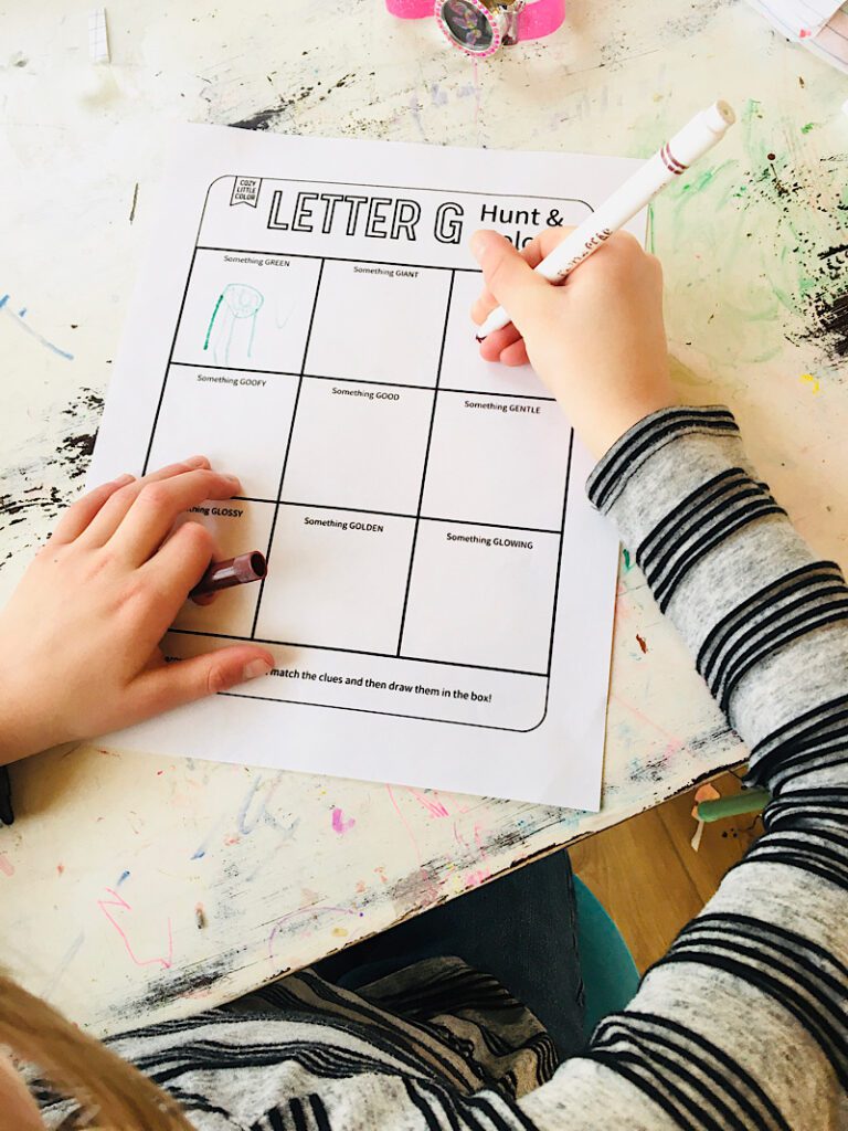 letter G sound learning activity printable worksheet